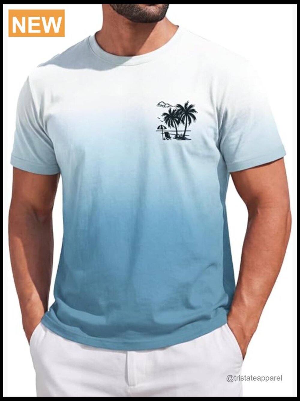 Mens Gradient Graphic Tee Crewneck Short Sleeve Summer Beach Casual T-Shirt
